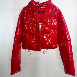 Pretty little thing Red Vinyl Bubble Puffer Jacket / Size small 4 / Red NWT
